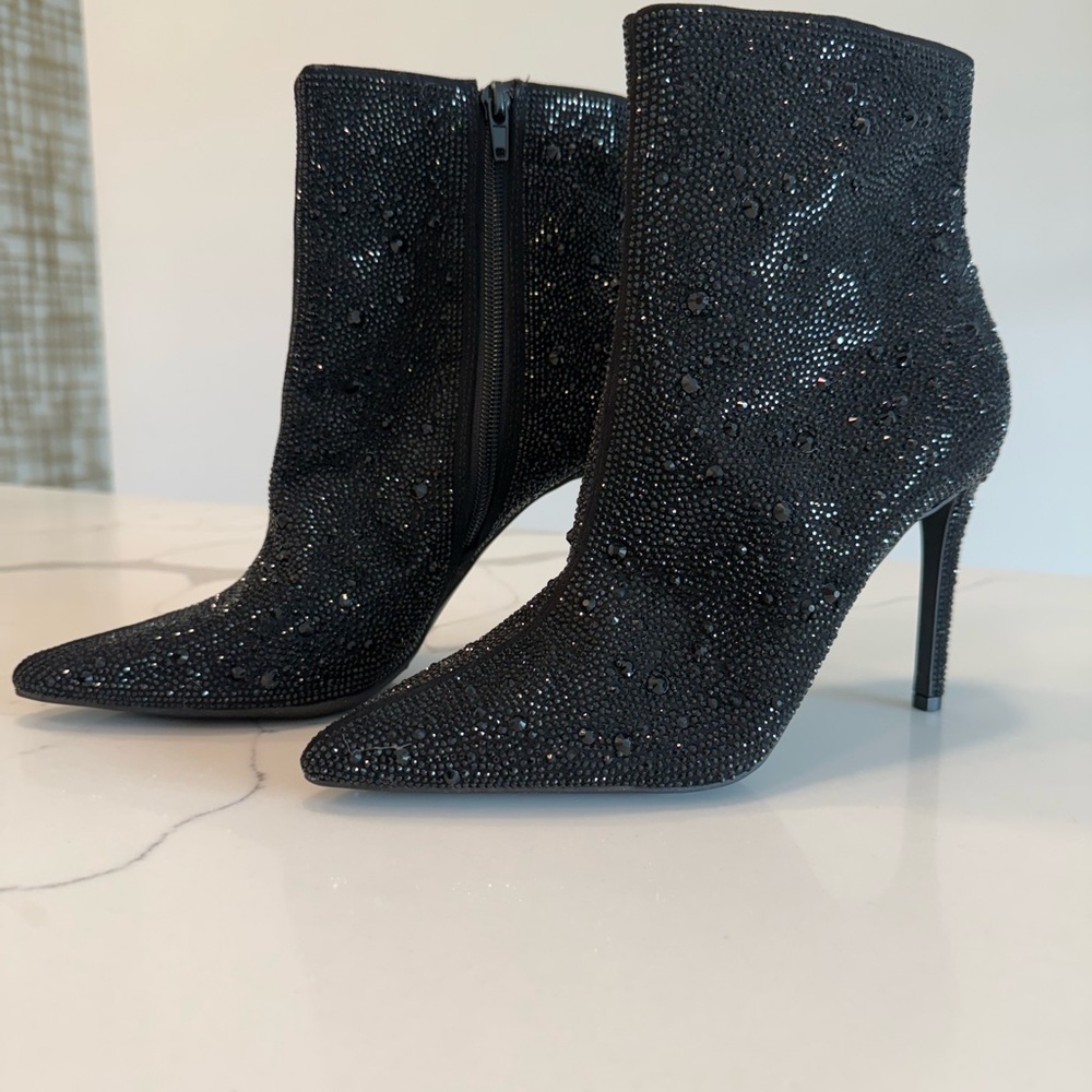 INC International Concepts Black Rhinestone Heeled Boots 7.5